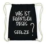 Maße 37x46,5cm JOllify SEELZE Hipster Turnbeutel Tasche Rucksack aus Baumwolle - Farbe: schwarz – Design: was ist eigentlich - Farbe: schwarz