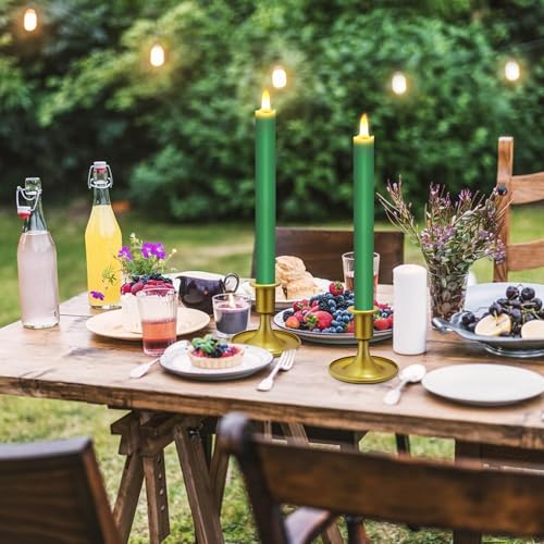 Image of Upgraded Real Wax LED Flameless Green Taper Candles with Remote, KSWING 6 PCS Candlesticks Battery Operated 3D Flickering - 9.6 inch Long Realistic Fake Candle Sticks for Home /Wedding /Fireplace Xmas Decor