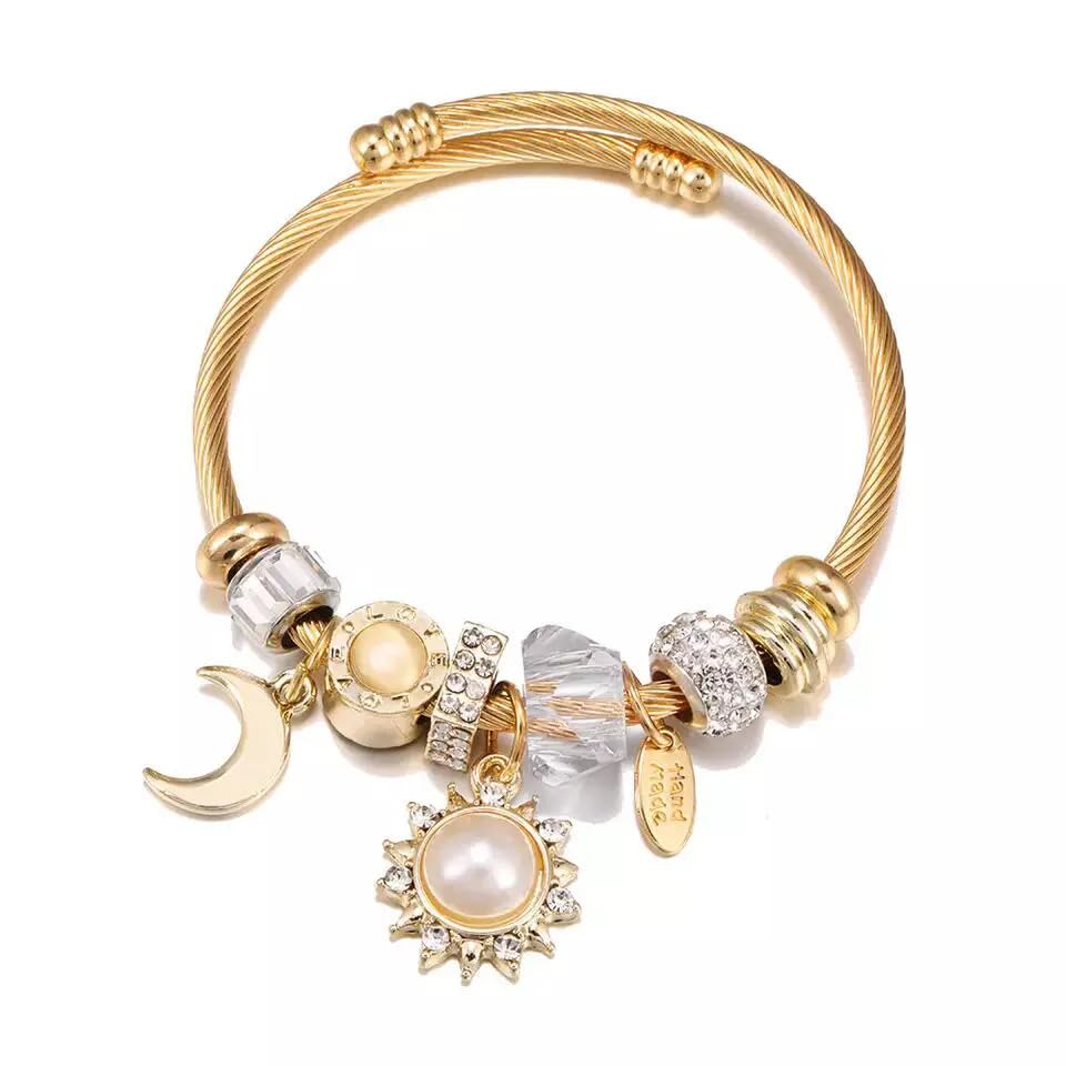 Image of White Charm Moon and Sun Adjustable Bracelet