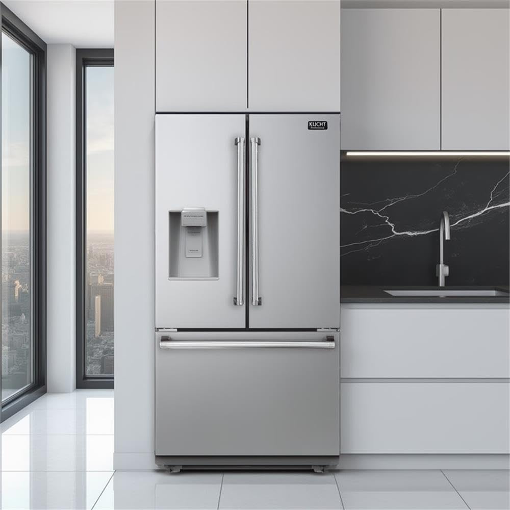Pemberly Row 36" Standard Depth Freestanding French Door Refrigerator, 28.9 Cu. Ft. Total Capacity, Ice And Water Through Door, Electronic Temperature Control, Stainless Steel Finish on Fridge.com - View 3