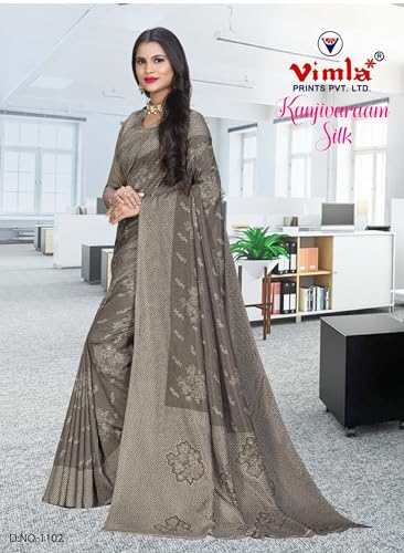 Image of Vimla Women's Kanjivaram Silk Uniform Saree and Unstitched Blouse Piece | Office School Uniform Saree For Women | Sari for Women