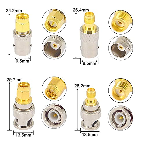 DollaTek four-piece set Coaxial RF connector BNC to SMA connector SMA to BNC adapter, Gold - Image 2