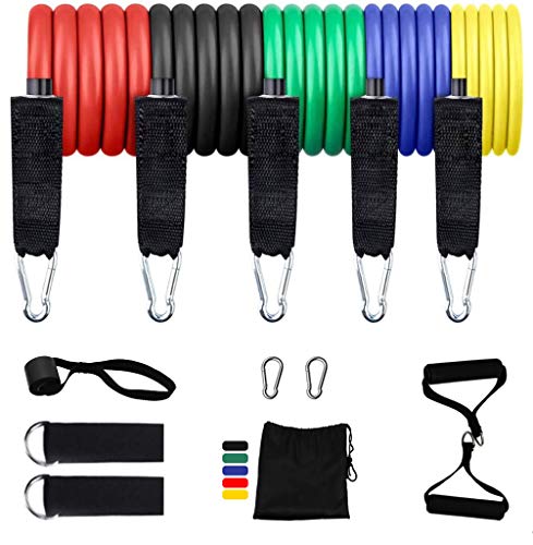 Fitness Elastic Bands, 2020 Upgrade Exercise Resistance Bands with Carry Bag, Handles, Legs Ankle Straps & Door Anchor for Resistance Training, Home Workouts(13 PCS)