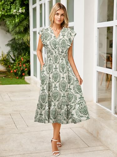 BerryGo Womens Summer Floral Maxi Dress Casual Boho V Neck Ruffle Short Sleeve Beach Long Dresses with Pockets2