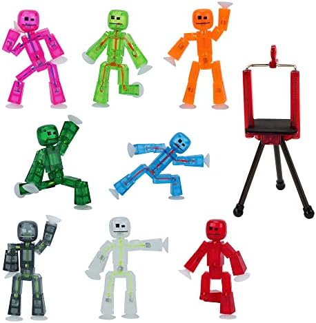 StikBot Zing, Set of 8 Clear Collectable Action Figures and Mobile Phone Tripod, Create Stop Motion Animation, Great for Kids Ages 4 and Up