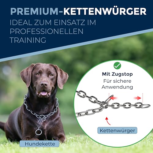 Hundekette Edelstahl Trainingskette/Kettenwürger langgliedrig mit Zugstopp – 4 mm x 45 cm