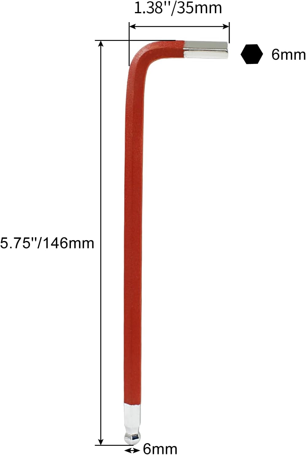 6mm Ball End Allen Wrench Set,25° Angle Metric Allen Wrenches Set,Red Hex Allen Wrench Pack of 4,Ball End L Key Wrench for Bicycle,Furniture,Equipment