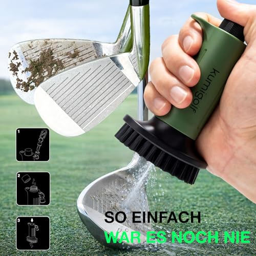 kumigolf® H3 Golf Wasserbürste, Sprühfunktion & magnetische Clips, Golfschläger Bürste und Golfclub Reiniger, Hochwertige und Starke Nylonborsten für Schlägerflächen, Rillen (Grün)