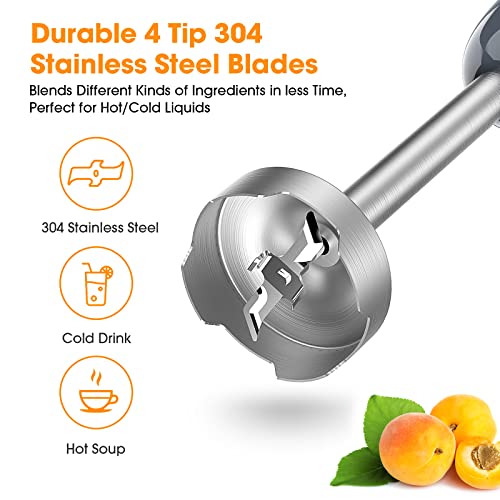 Immersion Hand Blender, Funavo 800W 5-In-1 Multi-Function 12 Speed 304 Stainless Steel Stick Blender With Two Mode Adjustable, 600Ml Beaker, 500Ml Chopping Bowl, Whisk, Milk Frother, Bpa-Free #TOP3