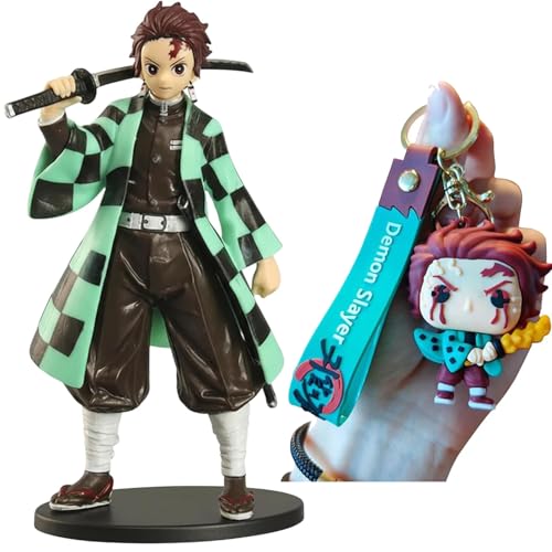 Image of Tanjiro Action Figure with Keychain Demon Slayer Anime Collectible PVC Model | Action Figure Toy for Home Decor, Office Desk & Gifting (Tanjiro + Keychain)