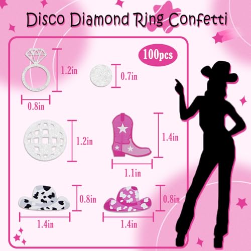Image of Cowgirl Disco Bachelorette Confetti Bachelorette Party Decorations, Glitter Disco Ball Ring and Pink Cowgirl Boot Hat Confetti for Bachelorette Bridal Shower Table Decor（100pcs）