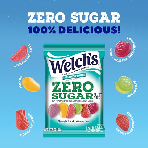 Welch's Zero Sugar Fruity Bites, Island Fruits Snack Box, Gluten Free & Sugar Free Snacks, 3oz Snack Packs (Pack of 6)