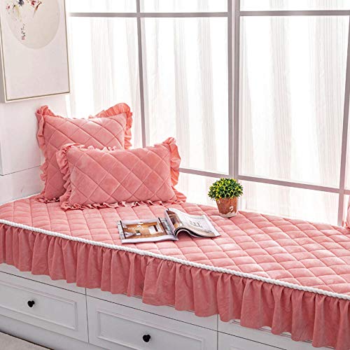 Suuki Coussin de fenêtre de Baie en Peluche Courte de Taille personnalisée avec Ourlet de Jupe,Coussin épais antidérapant,/Tapis de Sol/Housse de canapé Protecteur-Rose_60 * 180 cm + 18 cm