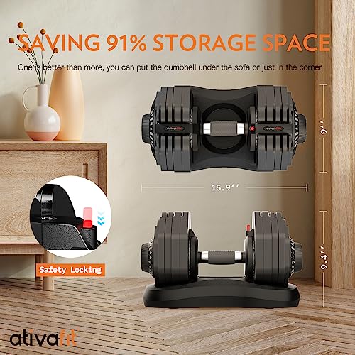 Image of ATIVAFIT Adjustable Dumbbells Set, 5-88LB Quick Adjust Free Weights with Double Safety Lock & Anti-Slip Steel Handle, Space Saving Home Gym Equipment for Full Body Strength Training