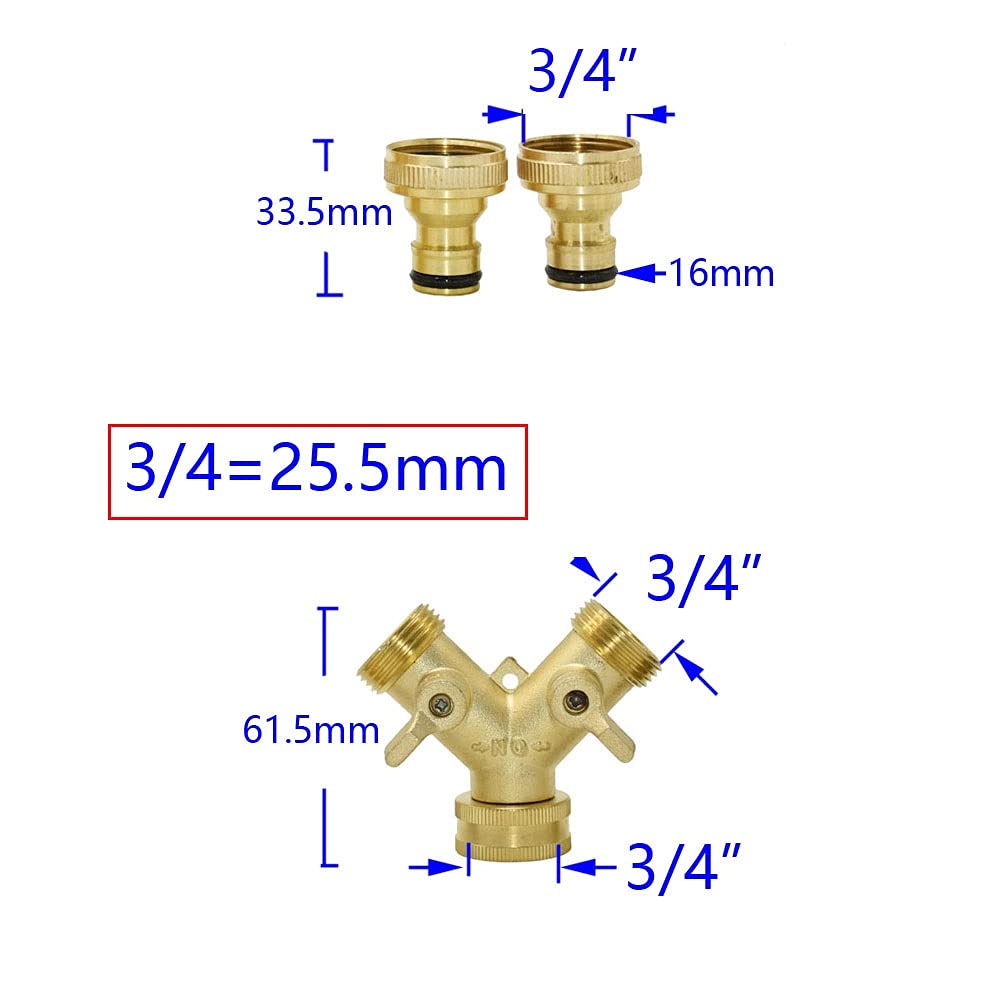 raccordi idraulici, valvola a sfera, Connettori for Tubi, Ottone Femmina da 3/4" a Rubinetto a 2 Vie 5/8" Capezzolo Splitter Acqua 3/4" Maschio Y Rubinetto da Giardino Connettore rapido Valvola di irr