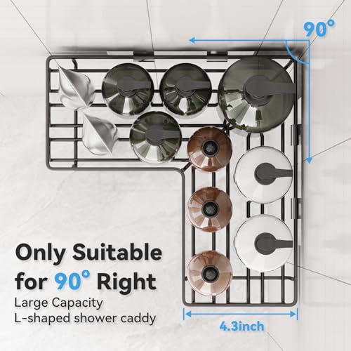 rigors estante de ducha sin taladrar, estante de ducha de 3 piezas esquinero con ganchos, estante de ducha de acero inoxidable cesta de, organizador de baño autoadhesivo para baño y cocina negro - imagen 5
