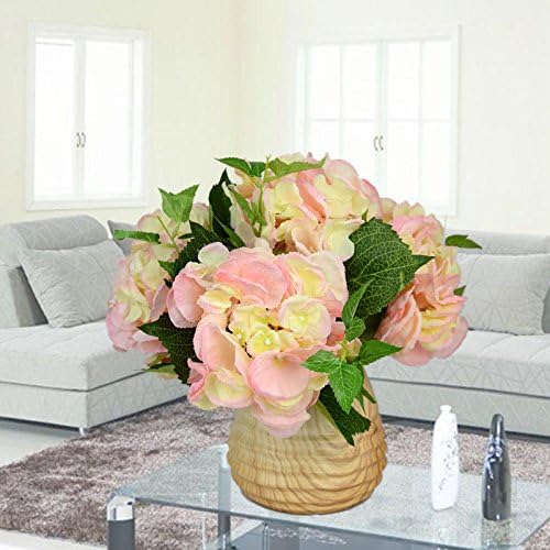 USDFJN Artificial Hydrangeas Silk Flower Fake Decoration Vase Pink