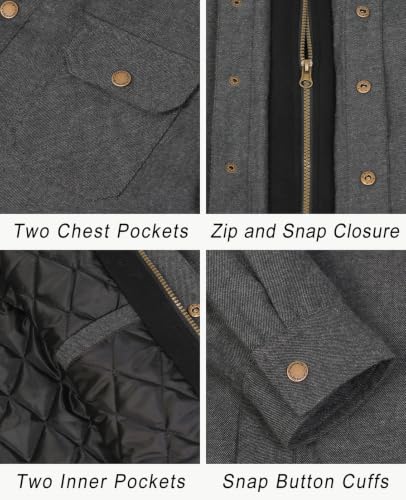 Image of ZENTHACE Men's Quilted Lined Hooded Plaid Jacket,Zipper & Snap Closure