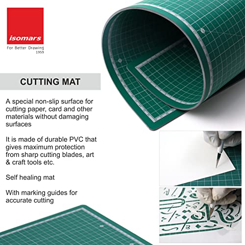 Image of Isomars A2 Self-Healing Cutting Mat with 18mm Snap-Off Cutter | Large Non-Slip Craft Cutting Board 600 x 450 mm | Heavy-Duty Utility Knife for Art, Craft, Quilting, Model Making & DIY Projects