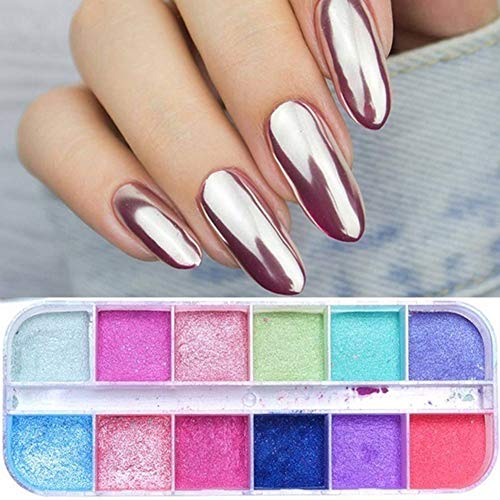 SAMENTHA Nail Art Glitter Powder Für Frauen, 12 Stück Nail Art Decor Glitter Dust Powder Set DIY Acryl UV Gel Tipps… – Bild 5