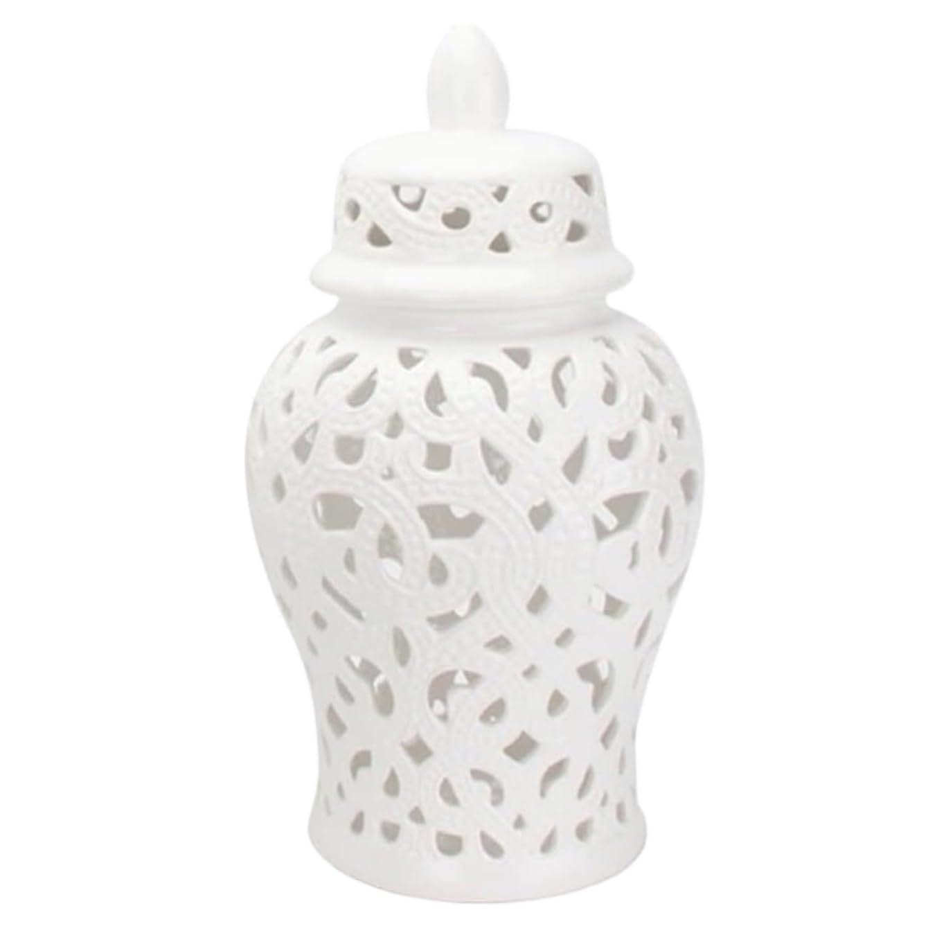Ginger Jar Flower Vase White Ginger Jar With Lid Creative Crafts Hollowed Out Glazed Porcelain Decorative Storage