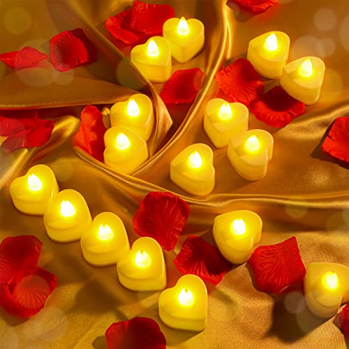 Image of Coume 6000 Pcs Artificial Rose Petals and Candles Set, Warm White Light