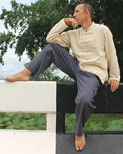 Image of RaanPahMuang Thick Muang Cotton Chinese Jacket Shirt Mandarin Frog Button Front