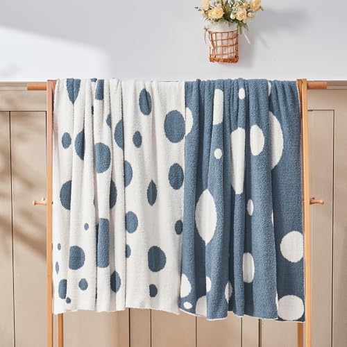 Image of CozeCube Reversible Knitted Throw Blanket,Dusty Blue White Polka Dot60 x80
