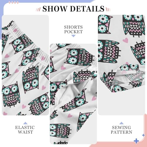 Cute Owl Love Heart Boys Long Pants Soft Trousers Elastic Waist Kids Lounge Bottoms with Pockets S-XL4