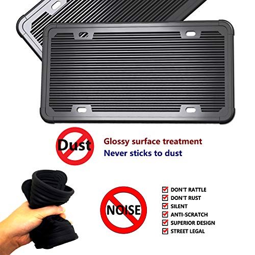Zxfoog Silicone License Plate Frame With Cover- Black Car Tag Cover Holder Tinted Bubble Smoked Unbreakable License Plate Cover Protector, Rust-Proof, Rattle-Proof, With Stainless Steel Screws Caps #TOP3