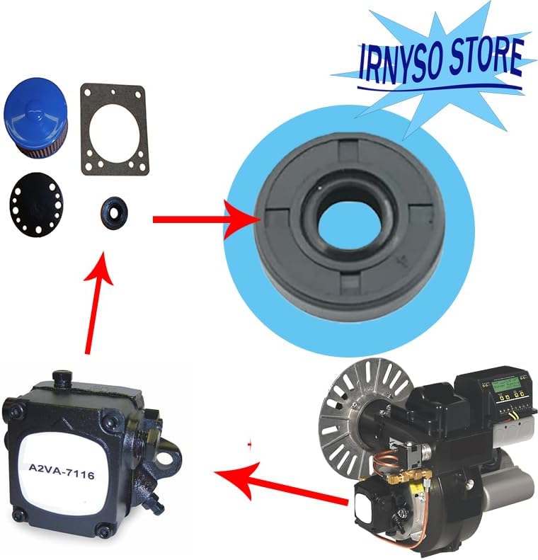 Diagram showing lip seal in context of oil burner pump and burner