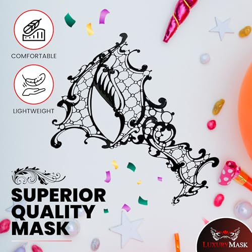 Metal Masquerade Mask for Women with Rhinestones - Half Face Womens Phantom of The Opera Mask for Mardi Gras, Prom & Venetian