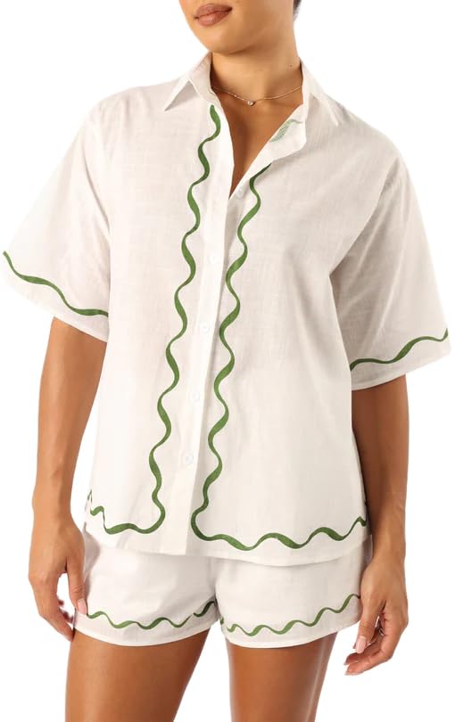Tenue deux pièces légère femme ensemble de détente short et chemise contre la chaleur taille S