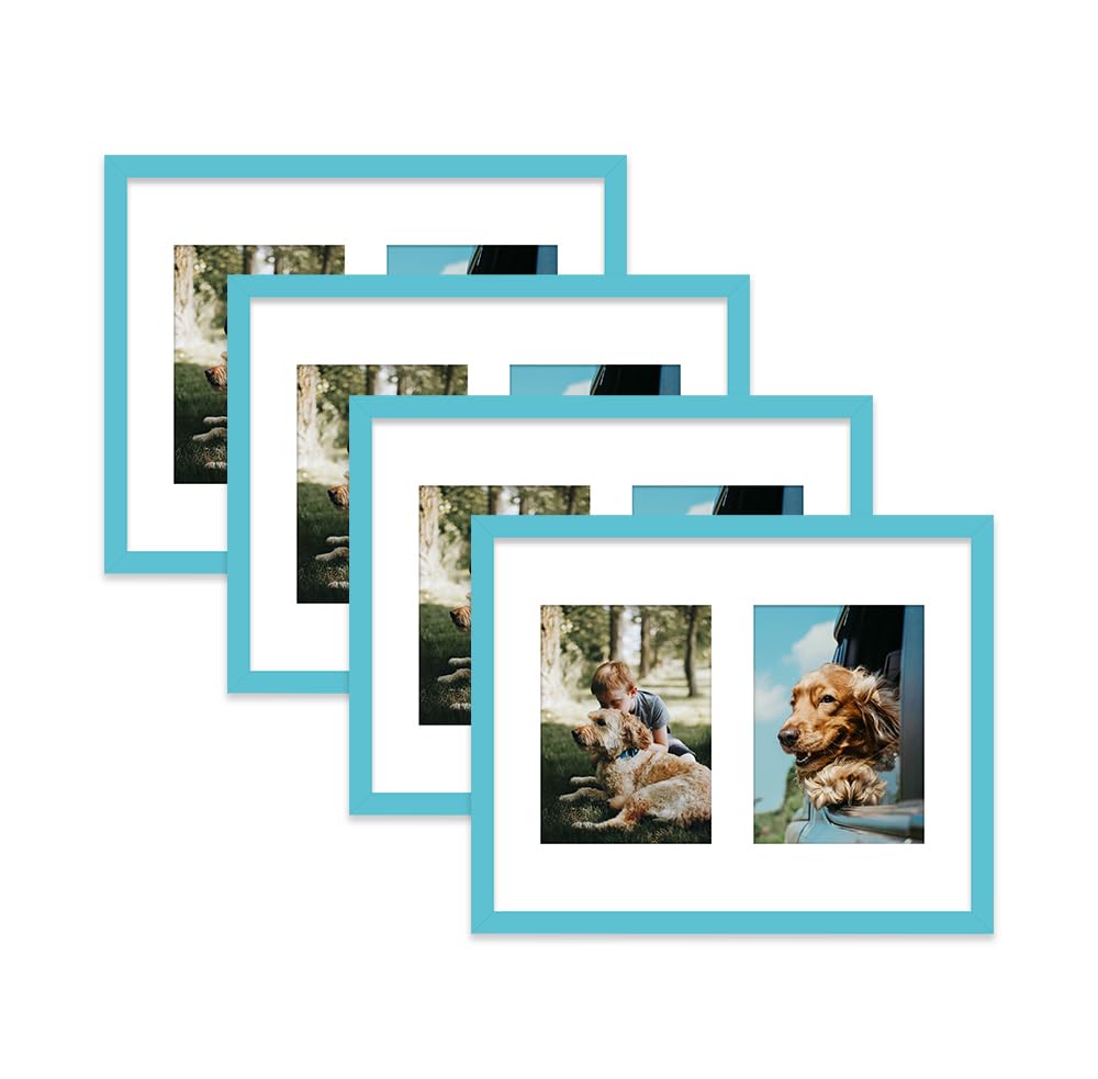 Turquoise Multi Photo Frame - Holds 2 x 7x5 Pictures, Family Collage Picture Frame for Wall Display, 14x11 Frame size, Set of 4