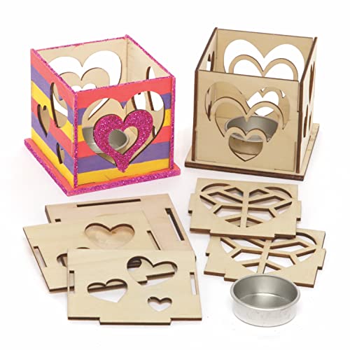 Baker Ross AX817 Herz Teelichthalter Bastelset 3er-Pack Holz Teelichthalter zum Bemalen und Präsentieren