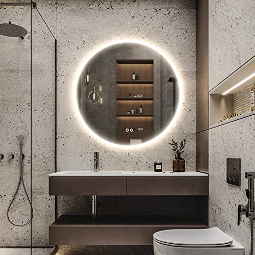 Edtemi 24 Inch Led Round Bathroom Mirror -Wall Mounted Vanity Makeup Mirror With Lights, 3 Colors Dimmable Brightness, Easy To Install With Smart Touch Button #TOP3