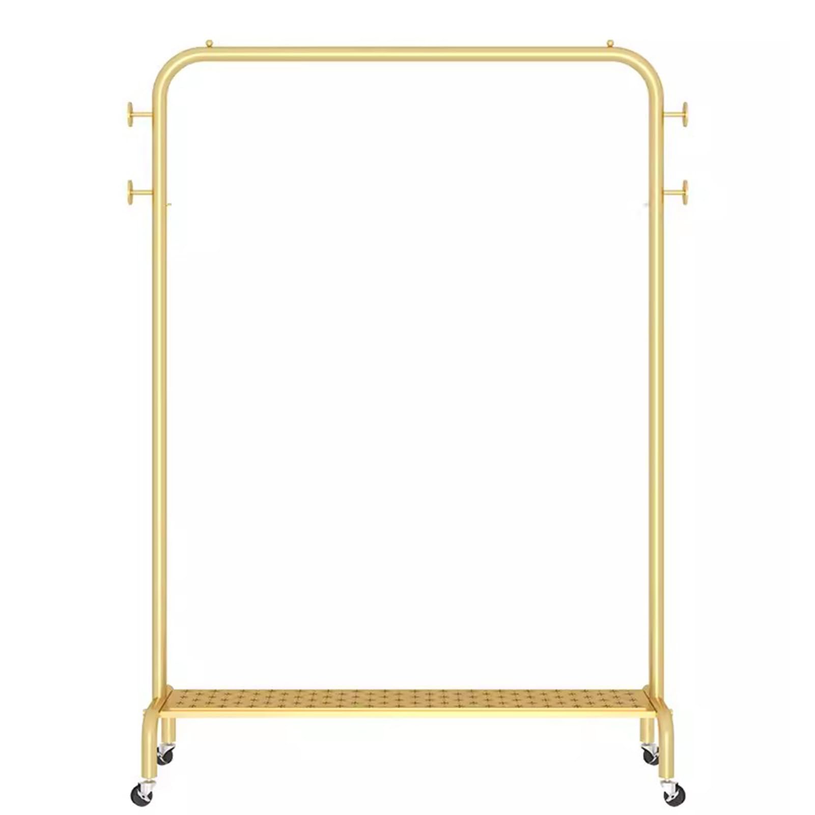 Percheros Burro Perchero Metálico con Baldas Y 4 Ganchos, Estante De Ropa sobre Ruedas, Riel De Ropa Resistente para Dormitorio Y Lavadero, Organizador De Ropa Portátil, Dorado(Size:160X40X155CM)