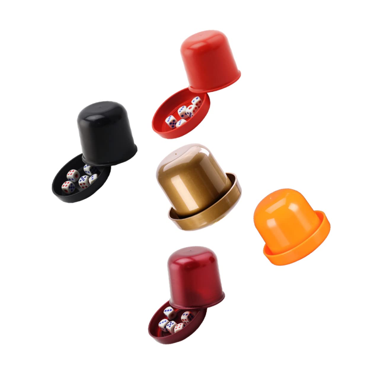 INOOMP 5set Di Dadi Da Gioco Con Bicchieri Spessi Resistenti Alle Rotture Scatola Anticheating Trasparente Per Giochi Da Tavolo Ktv Colori Nero Rosso Arancione Oro e Perla