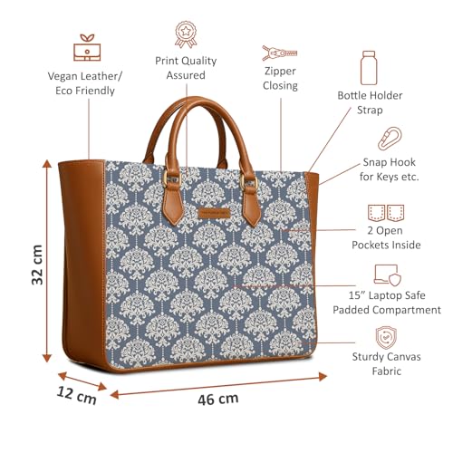 Image of The Purple Tree Handcrafted Women's Tote Bag with Vegan Leather Handles & Indian Prints, Shoulder Tote Bag and Handbag for Office and College (Pack of 1)