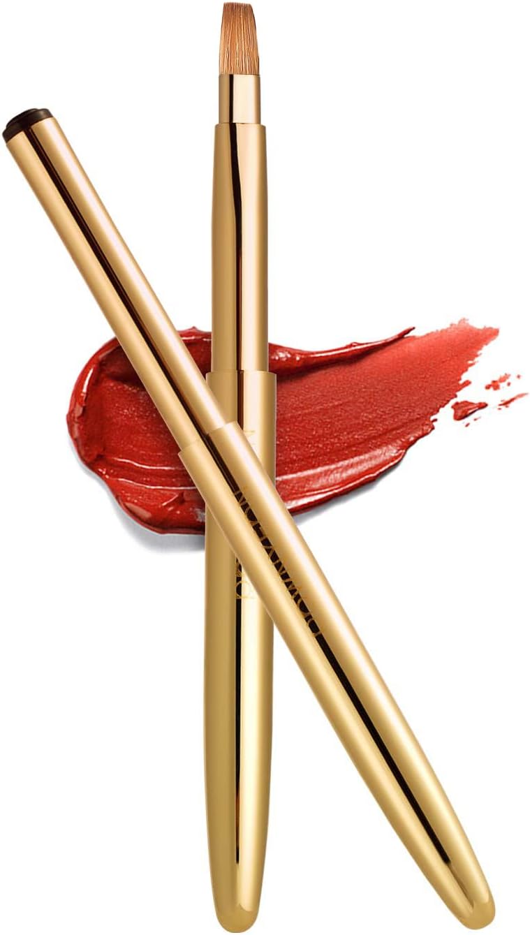 Rownyeon Travel Retractable Lip Brush Applicators Flat for Lipstick Gloss Creams Portable with Cap, Professional Makeup Brush for Women Girls As Christmas Gift and Halloween Makeup Tools