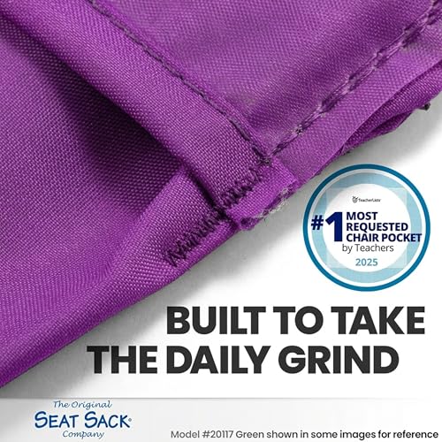 Image of Seat Sack Student Chair Storage Pocket - 17 inch, Single Pocket, Classroom Chair Organizer for Student Desks, Durable Over-the-Chair Storage, Ready-to-Use Name Tag Window, Purple, 1-Pack