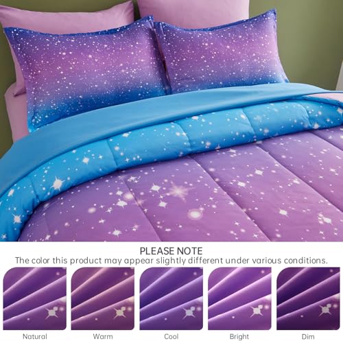 Image of Dinjoy Girls Comforter Set 7 Pieces, Queen Size Colorful Ombre Rainbow Bedding Set, Bed in A Bag for Kid Teen Girls (1 Comforter, 1 Flat Sheet, 1 Fitted Sheet, 2 Pillow Shams, 2 Pillowcases)
