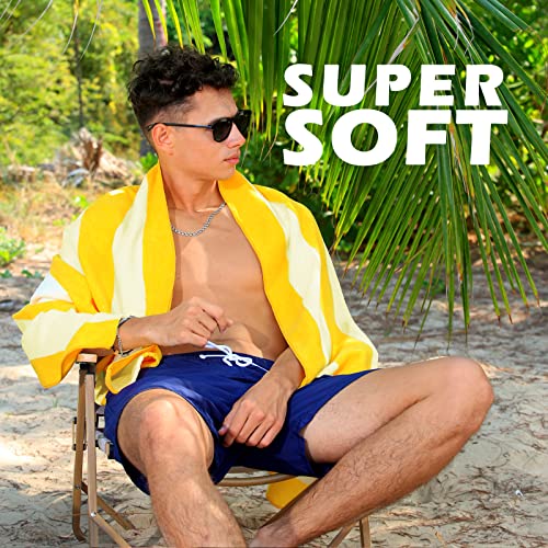 Exclusivo Mezcla Large Microfiber Beach Towels Set (Yellow, 30" X 60"), Quick Dry, Cabana Striped Pool/Swimming/Bath Towel For Adults/Kids, Lightweight And Highly Absorbent #TOP2