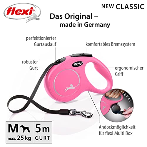 flexi® Classic M Gurt 5 m pink, Roll-Leine für Hunde bis 25 kg