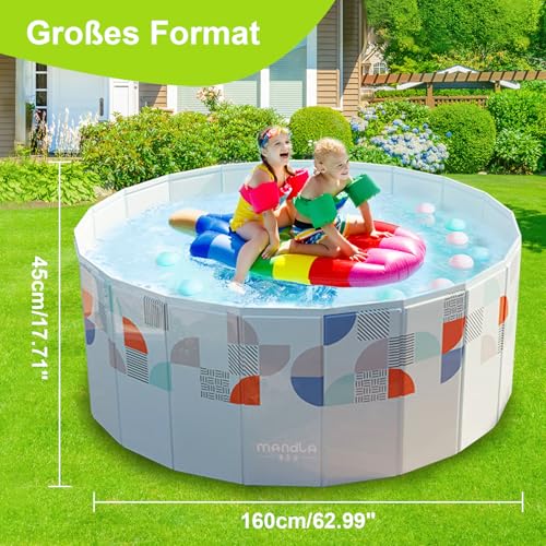 XUDREZ Faltbarer Pool Für Familiengarten Installationsfreier Nicht Aufblasbarer Pool PVC Druckfeste Platte Hoher Dichte Segregation Dünnwandiger Pool Geeignet Für Familiepool, Haustierpool,160cm
