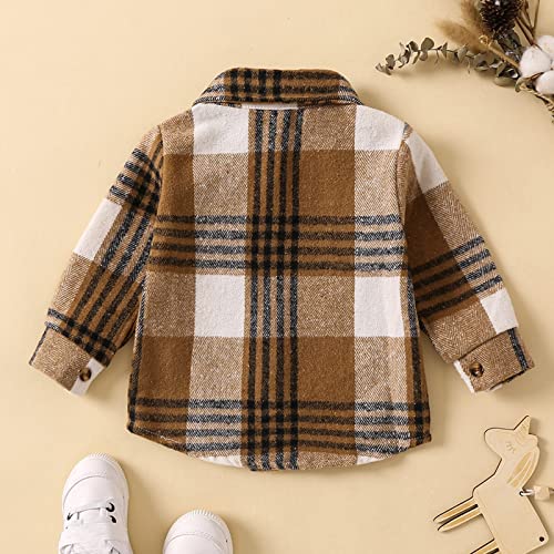 Kids Jacket with Hood Toddler Boys Girls Shirt Coat Jacket Plaid Long Sleeve Kids Turn Winter (Brown, 18-24 Months)4