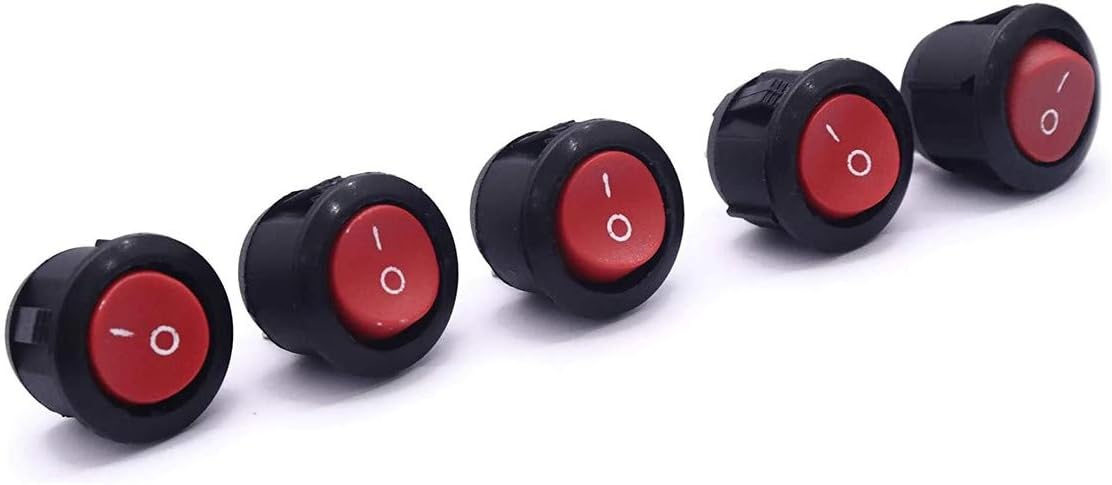 ERH India (Pack of 5) ON Off Switch Round SPST 2-Pin ON/Off Round Boat Rocker Switch AC 6A 250V 10A 125V for Multiple Applications