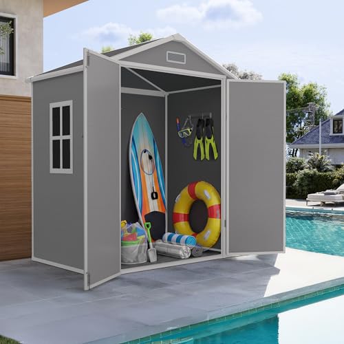 Image of UDPATIO Outdoor Resin Storage Shed 6x4 FT, Plastic Shed for Garden, Grey