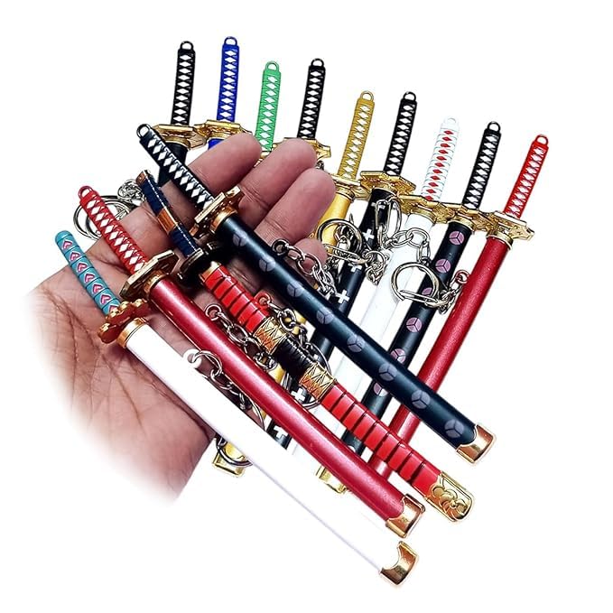 Image of Blue Aura Metal KATANA Keychain with cover - Multicolor | Demon Slayer Inspired Katana Keychain for Car, Bike & Bag - Collectible Gift for Men & Boys