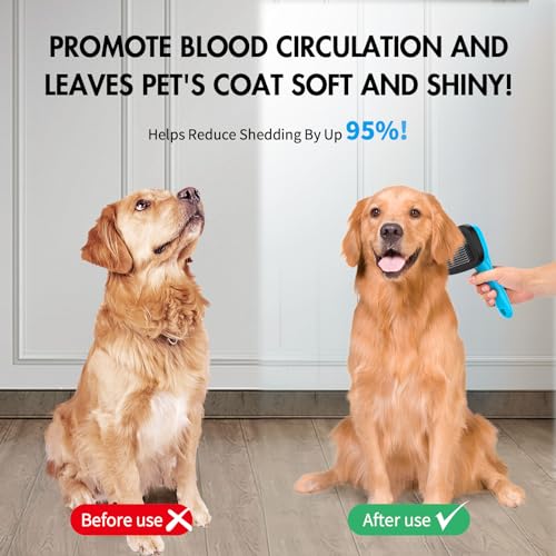 Image of 4Pc Self Cleaning Dog Brush Kit, Pet Shedding Grooming Tool, Blue | Skin friendly gentle massage beads; ideal for short long haired cats; removes loose fur, undercoat, mats & tangled hair.